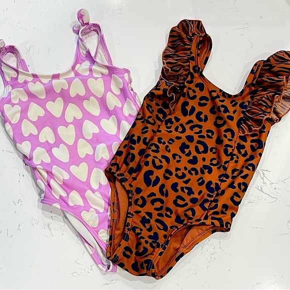 CAT & JACK | Toddler Girls One-Piece Swimsuit Duo | Heart & Animal Prints | 2T - Picture 2 of 10